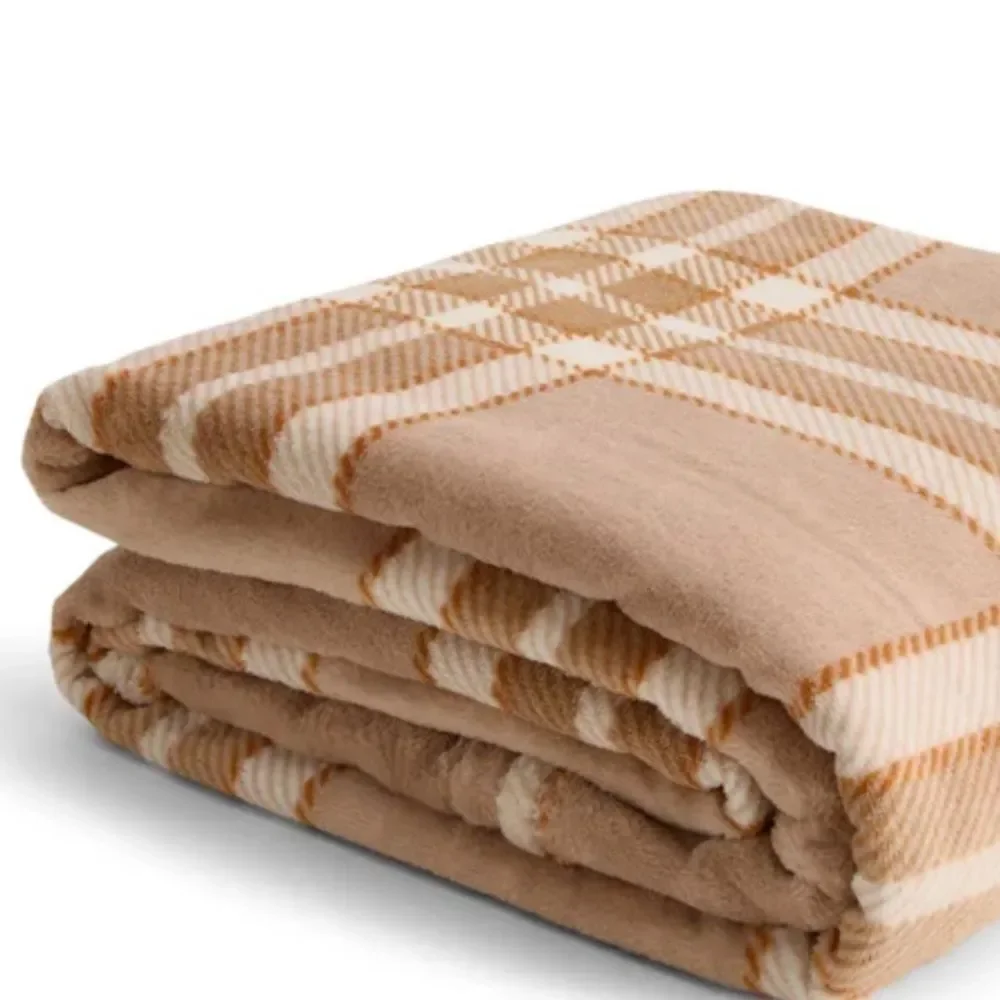 VERA BRADLEY Tan Ivory Brown Plaid Essential Throw Blanket in Fleece